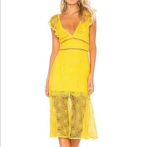 Saylor Leilani yellow lace midi dress M